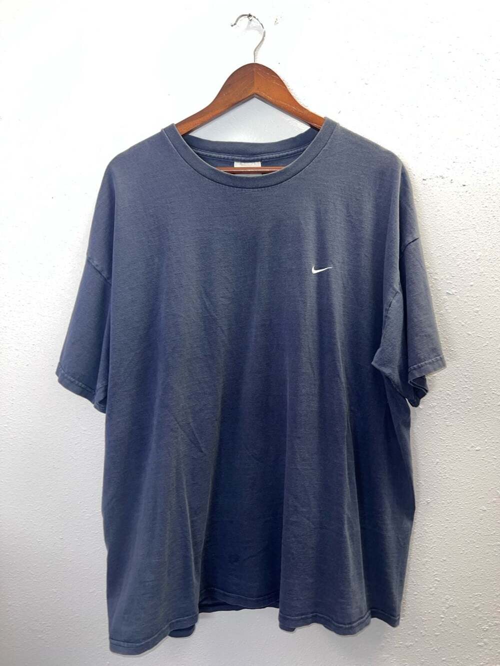 Vintage 90s Nike Small Center Swoosh T-Shirt Made in USA Faded Navy XXL 0632